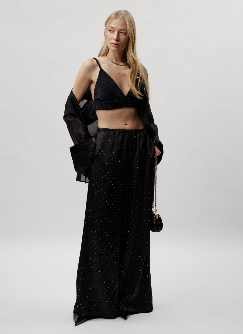 Широкие прямые брюки со стразами 