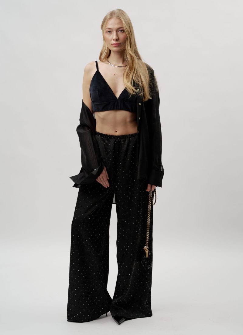 Широкие прямые брюки со стразами 