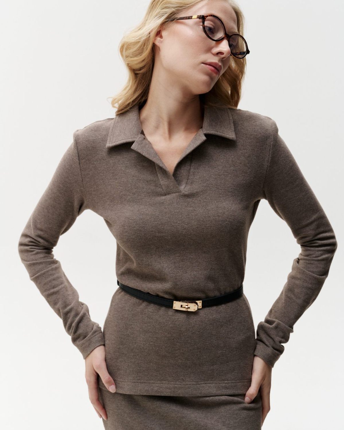 Лонгслив-поло Office Core Nikasport, 1W2OC48E1-25CAP68, цвет капучино