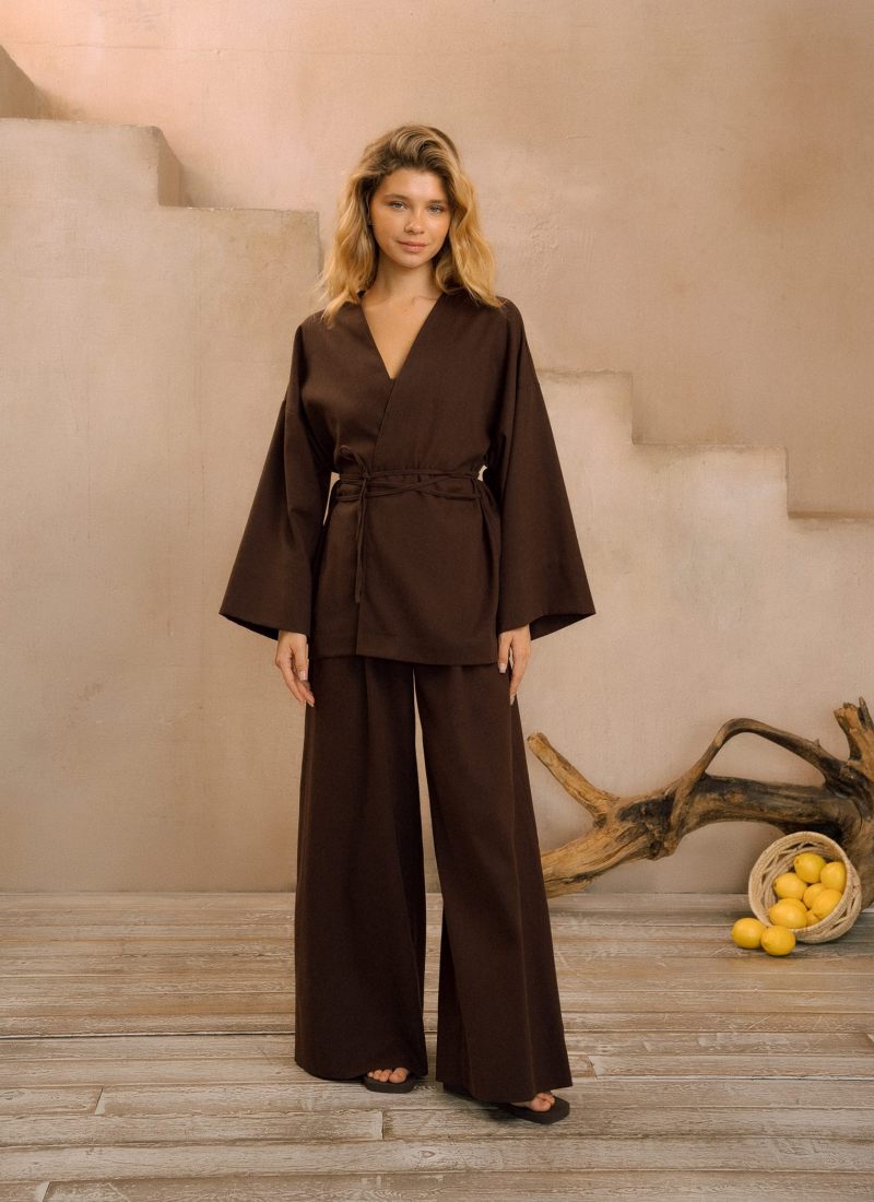 Кимоно изо льна Softwear Nikasport, W4SFW57-BRN, цвет коричневый